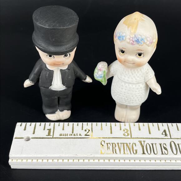 Kewpie Boy in Suit & Girl Wearing Flower Crown Porcelain Bisque, Shackman Japan - Picture 3 of 13